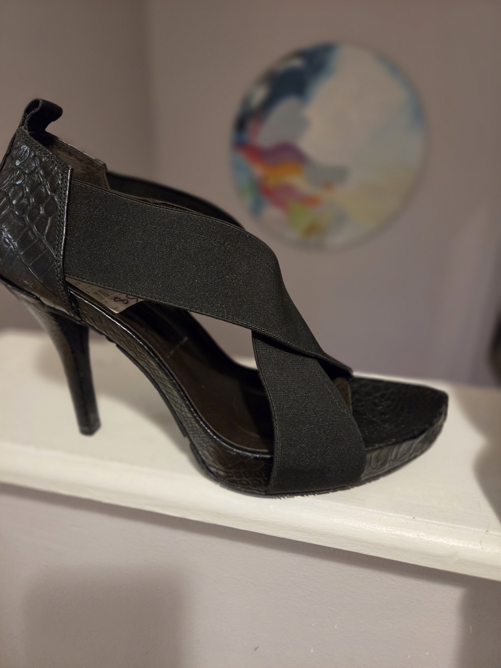 Donald J. Pliner Black Crisscross Elastic High Heel Sandals
